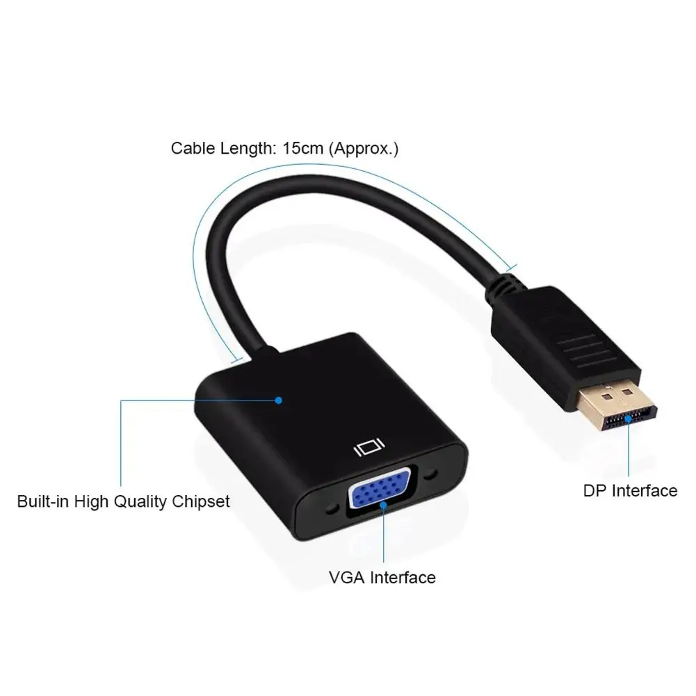 DP to VGA DisplayPort Male to VGA Female Converter Adapter Cable 1080P For TV Laptop Computer Projector