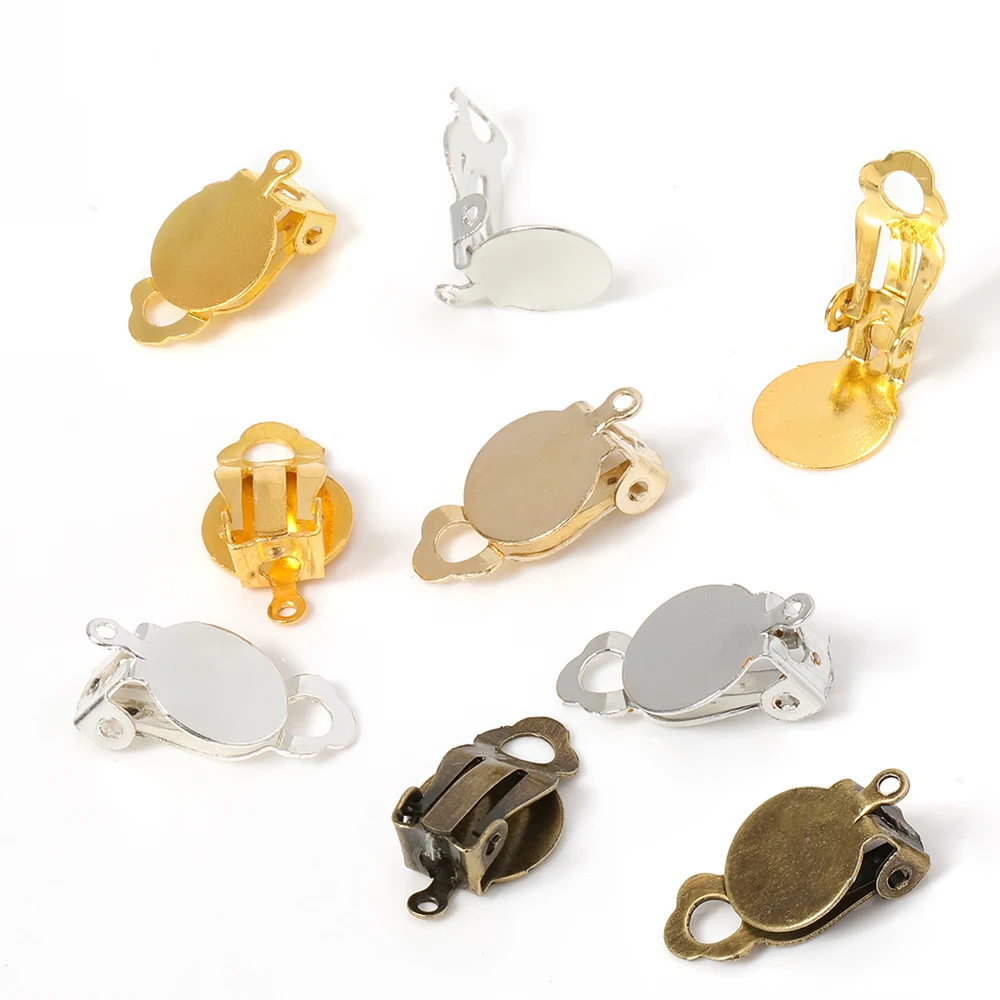50pcs Gold Ear Clip Earrings Blank Base Setting Fit 10mm Glass Cabochon DIY Components Findings for Jewelry Making DIY