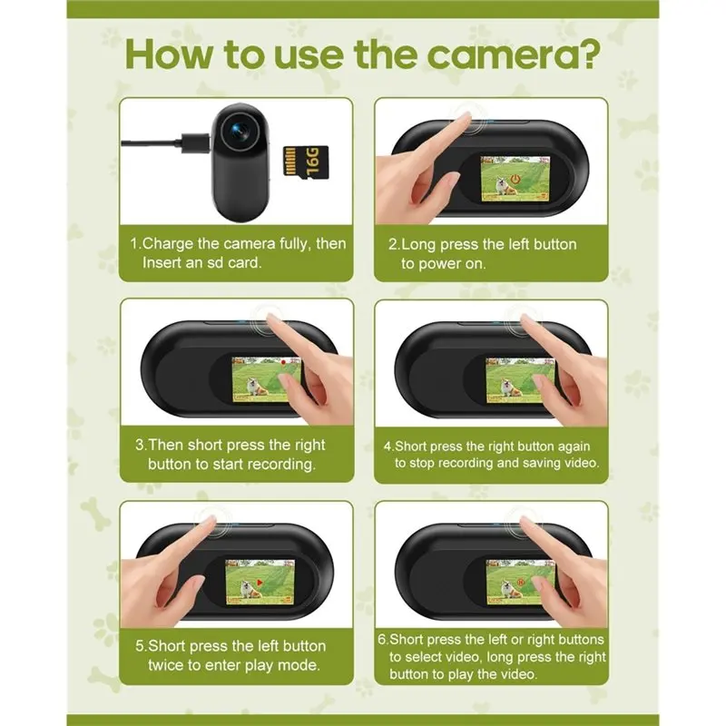 AA08-طوق كاميرا للقطط مع تسجيل فيديو، مع بطاقة SD 16G 1080P HD كاميرا رياضية صغيرة الحركة، جميع الأنشطة مستلزمات الحيوانات الأليفة/الأشياء #2