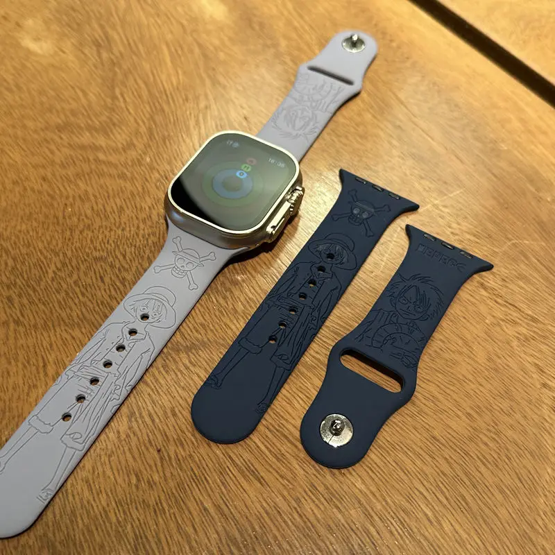 One Piece Luff Silicone Band for Apple Watch Strap 44mm 45mm 41mm 49mm Anime Sport Bracelet Iwatch Series 7 6 Se 8 9 10 Ultra 2