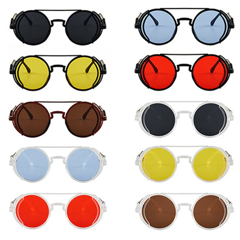 Steam Punk Metal Spring Frame Sunglasses for Women Men UV400 Resin Lens Unisex Sun Glasses Universal Car Moto Accessories 1 Pair