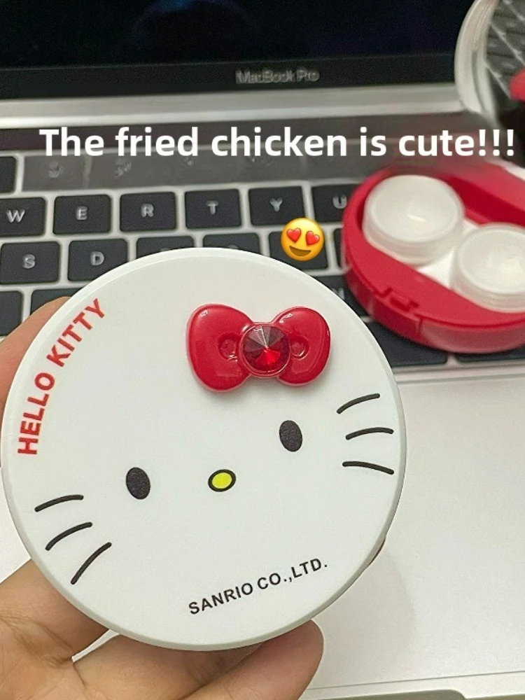 Boîte à yeux de beauté, jolie boîte de rangement ronde en diamant tridimensionnel pour lentilles de Contact rouges, boîte compagnon de soins, boîte de rangement pour fille avec miroir