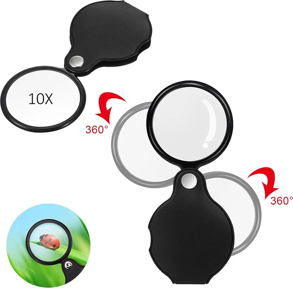 10X Folding Magnifier Portable Handheld Magnifying Glass Lens Mini Pocket Jewelry Reading Loupe Glasses for Elderly Watch Repair