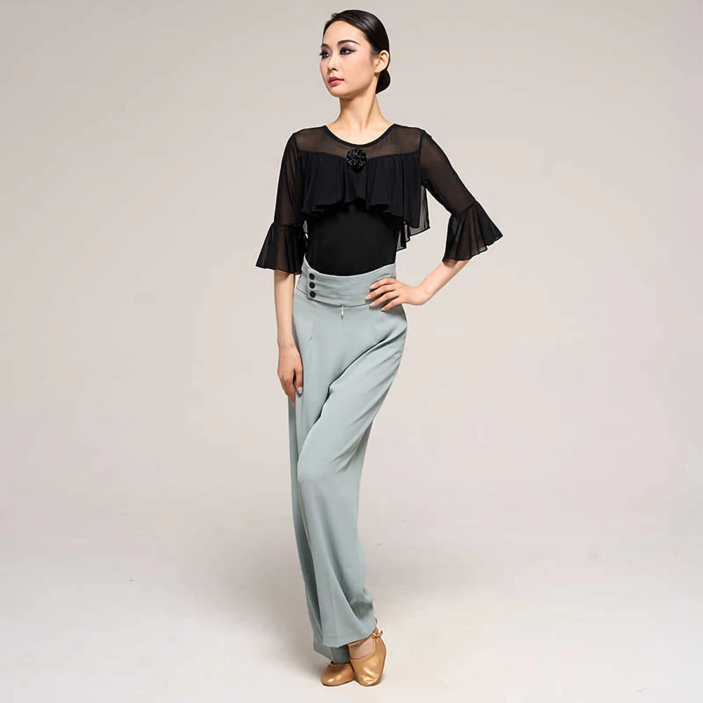 

Самба с высокой талией, латинский светло-розовый костюм для танцевального шоу, темный карри, женский танцевальный костюм, брюки, широкие брюки, розовый, фиолетовый, горошек, зеленый