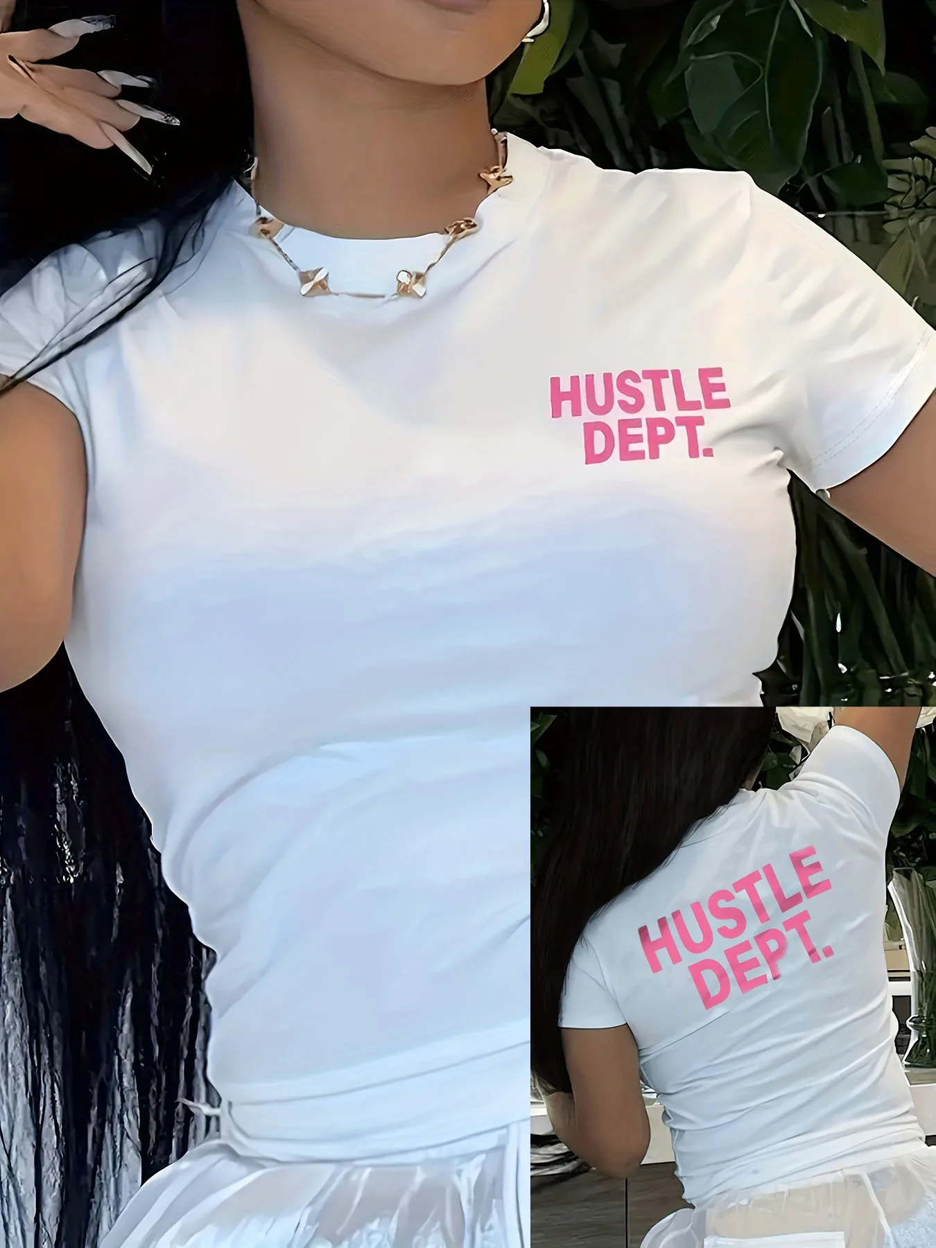 Hustle Dept Print T-Shirts Sommer Damen-Shirt Kurzarm mit Rundhalsausschnitt Mode Lässige Sportkleidung Basic Tee Harajuku-Stil