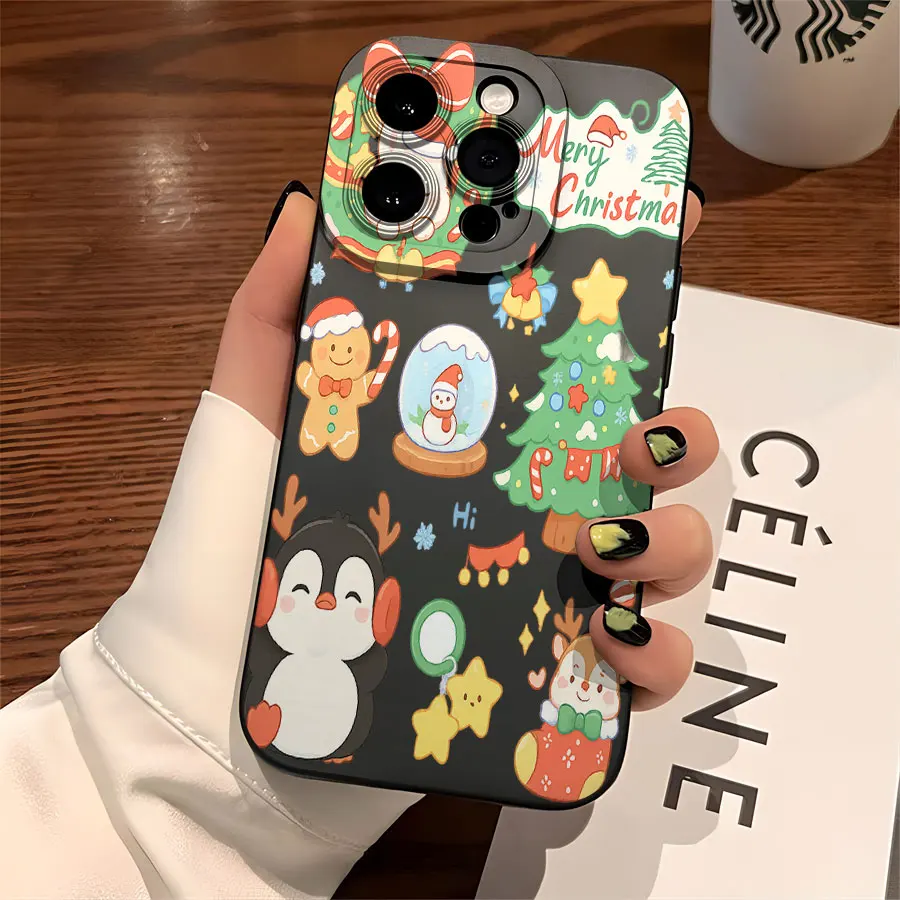 크리스마스 토끼, 순록, 라이트 볼 패턴의 아이폰 17부터 11 프로 맥스 플러스까지의 폰 케이스