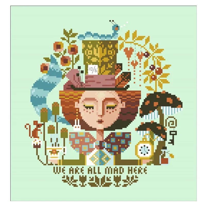 Mad Hatter Dreams cross stitch kit 18ct 14ct 11ct light green fabric cotton silk thread embroider DIY handmade needlework