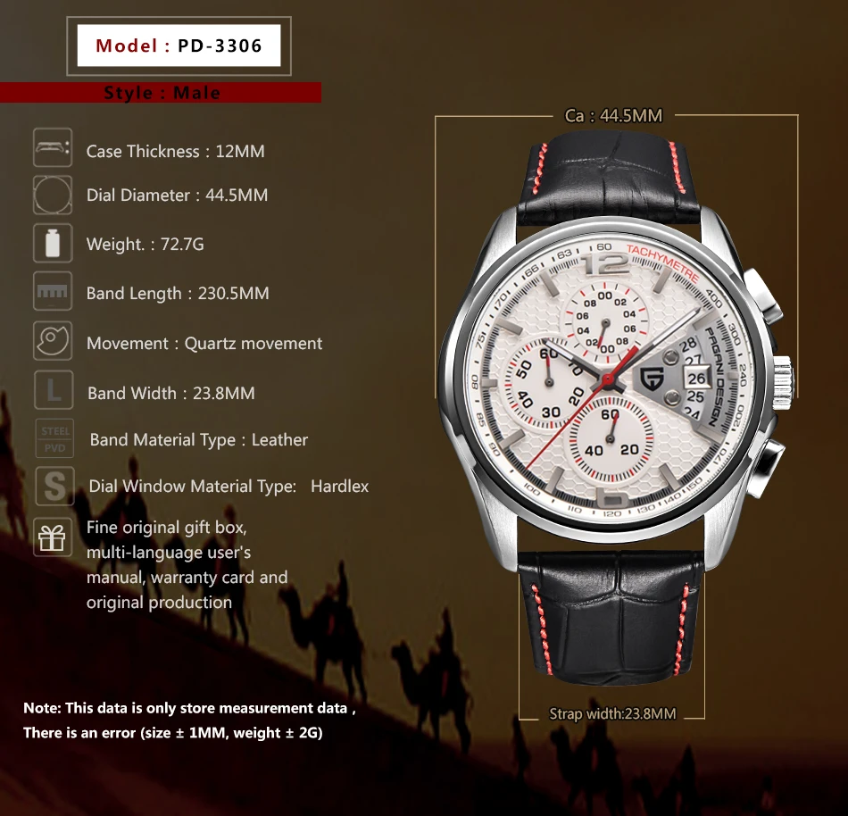 PAGANI DESIGN 2026 New Men's Quartz Watch Casual Style 50M Water Resistance Luminous Function Leather Strap Hardlex PD-3306