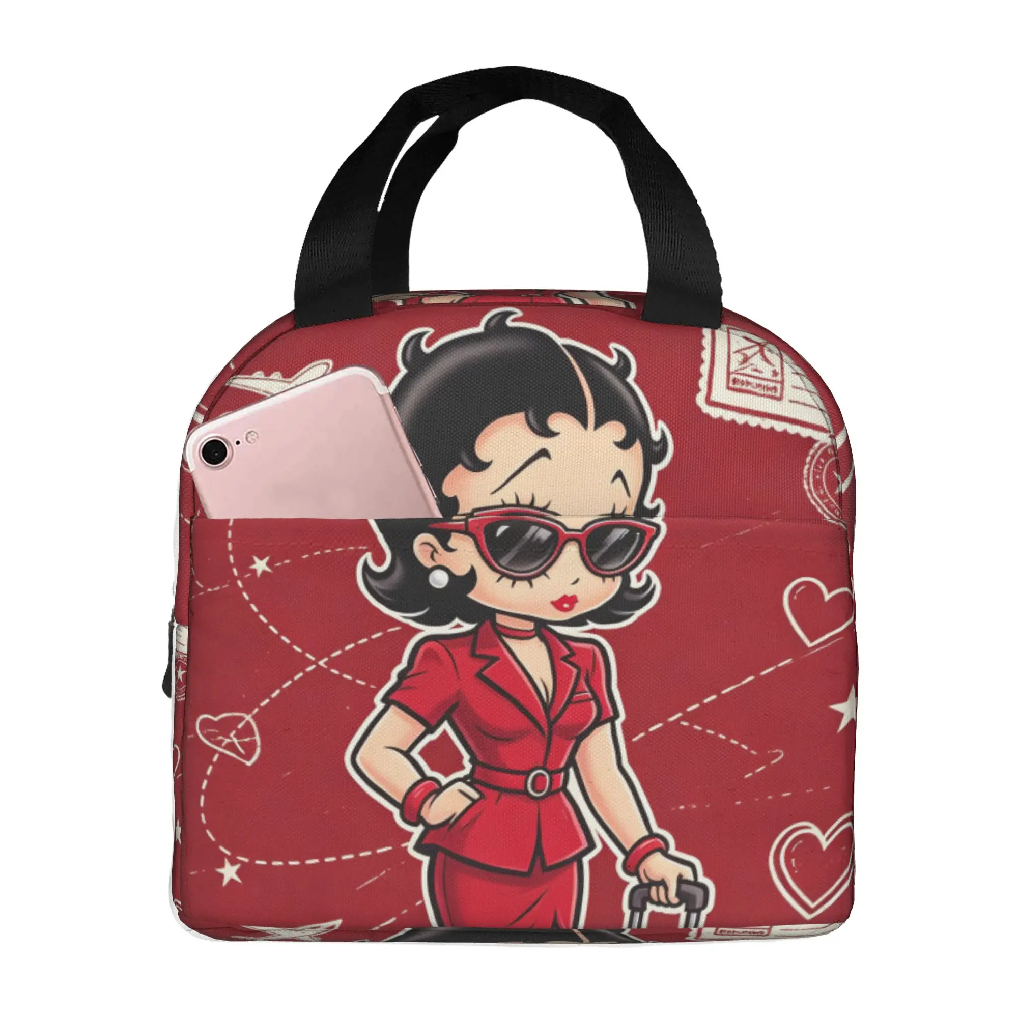 B-Bettys Cartoon Boop Thermal Insulated Lunch Bag Women Girl's Heart Cute Resuable Lunch Container Work School Travel Food Box