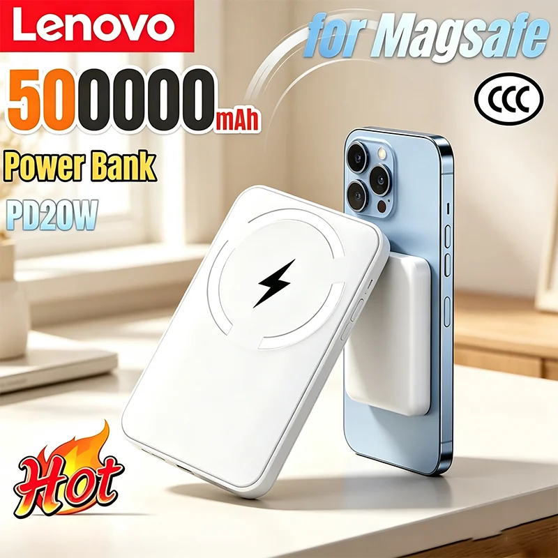 Lenovo 50000mAh Magnetic Wireless Power Bank Fast Charging Portable Charger External Backup Battery for Android iPhone