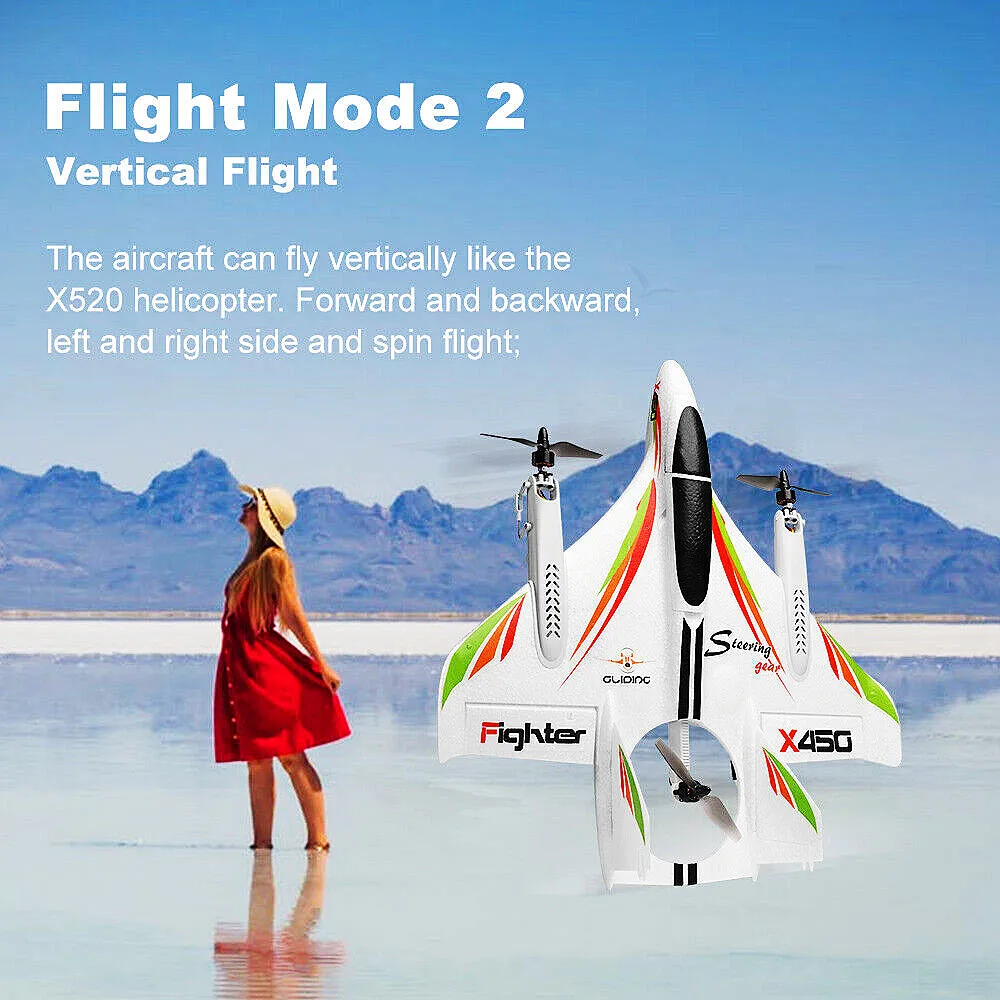 XK X450 2.4G 6CH 3D/6G RC Plane Vertical Take-off RC Aircraft With LED Light Fixed Wing Airplane RTF RC Toy for Boys Gifts