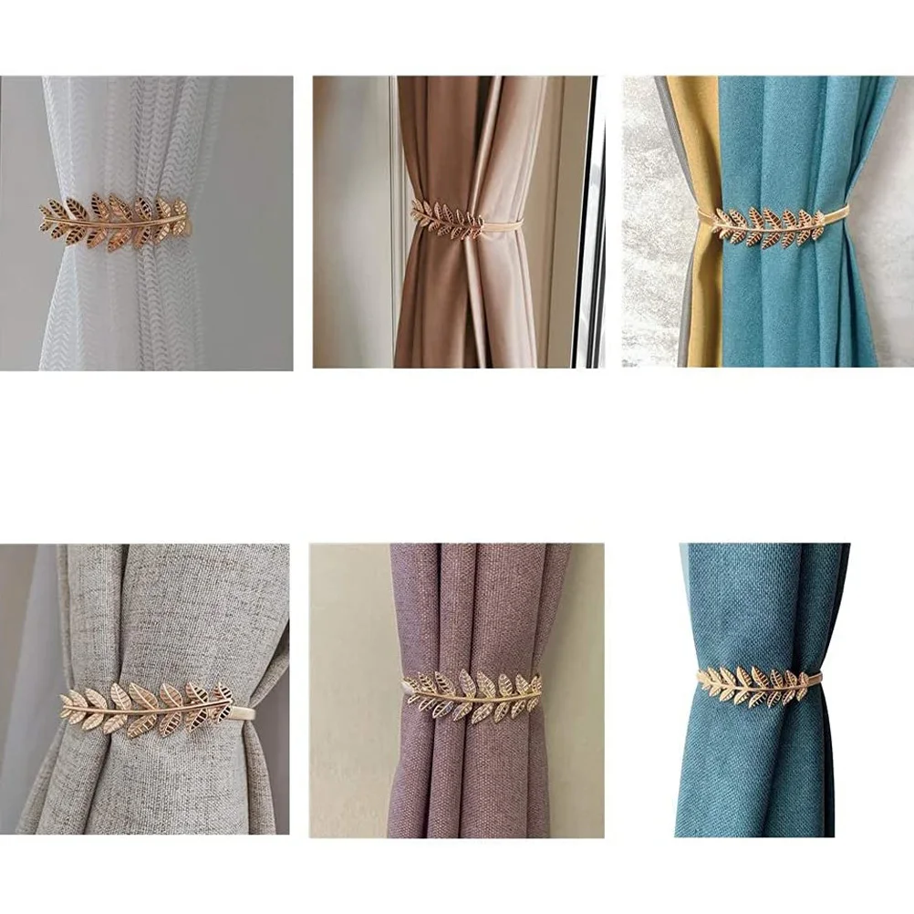

2Pcs High-Quality Metal Spring Curtain Strap Exquisite Leaf Carving Easy to Use Strong Force Sturdy Tieback Spring Curtain Strap