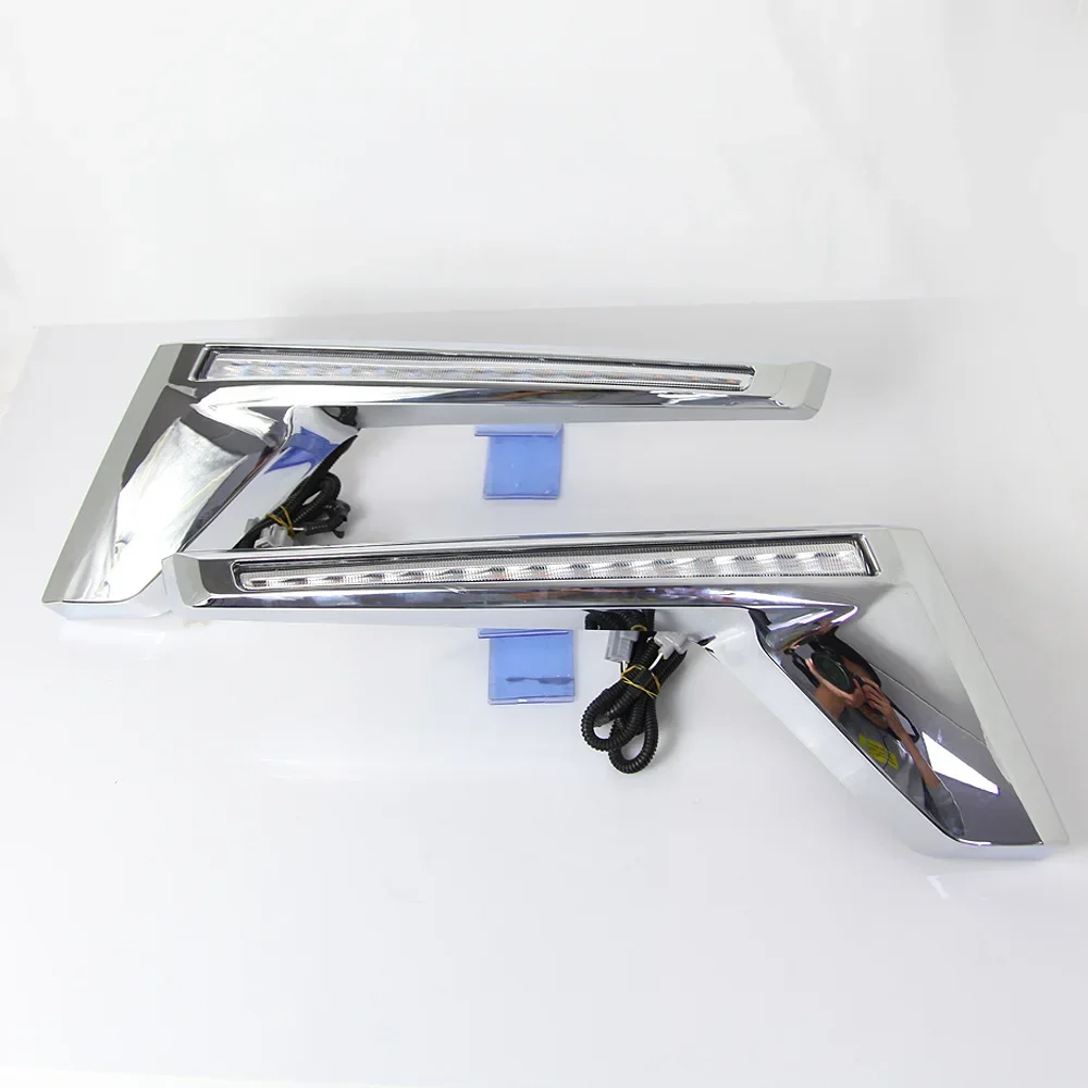 الأصفر LED بدوره إشارة ضوء فلاش عدة لتويوتا لاند كروزر FJ200 LC200 2016-2020 كروم الجبهة مصبغة مصباح Trunning ضوء #3