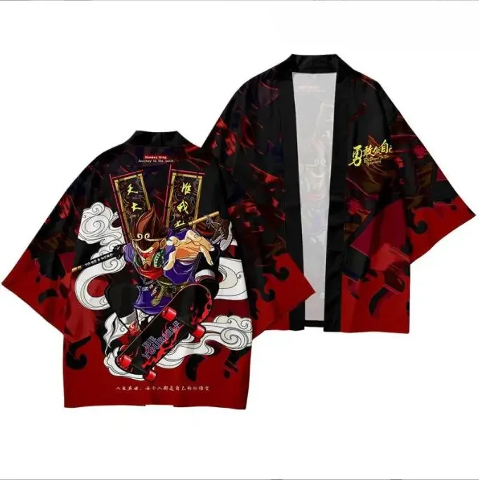 ثوب الكيمونو الياباني الرجال سترة قميص بلوزة يوكاتا هاوري أوبي ملابس الصيف المطبوعة الأسود الذكور الساموراي الملابس #2