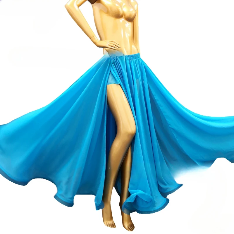 Nowe spódnice do tańca brzucha 2025, seksowne orientalne spódnice do tańca brzucha, długa spódnica z rozcięciem z obu stron, kostium dla dziewcząt, strój do występów lub treningu.