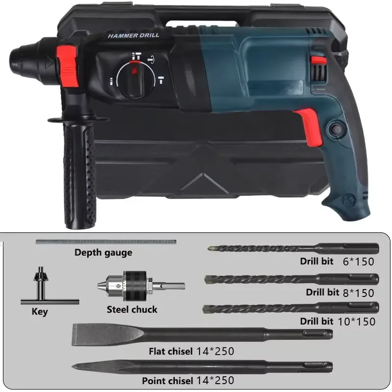 820W Electric Demolition Hammer Heavy Duty Concrete Breaker Multi Function Rotary Tool for Construction Work Professional