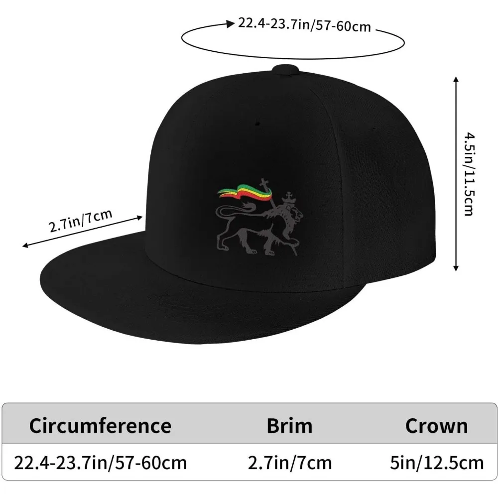 Rasta Lion of Judah Flat Brim Baseball Cap Men\'s and Women\'s Adjustable Hat Black