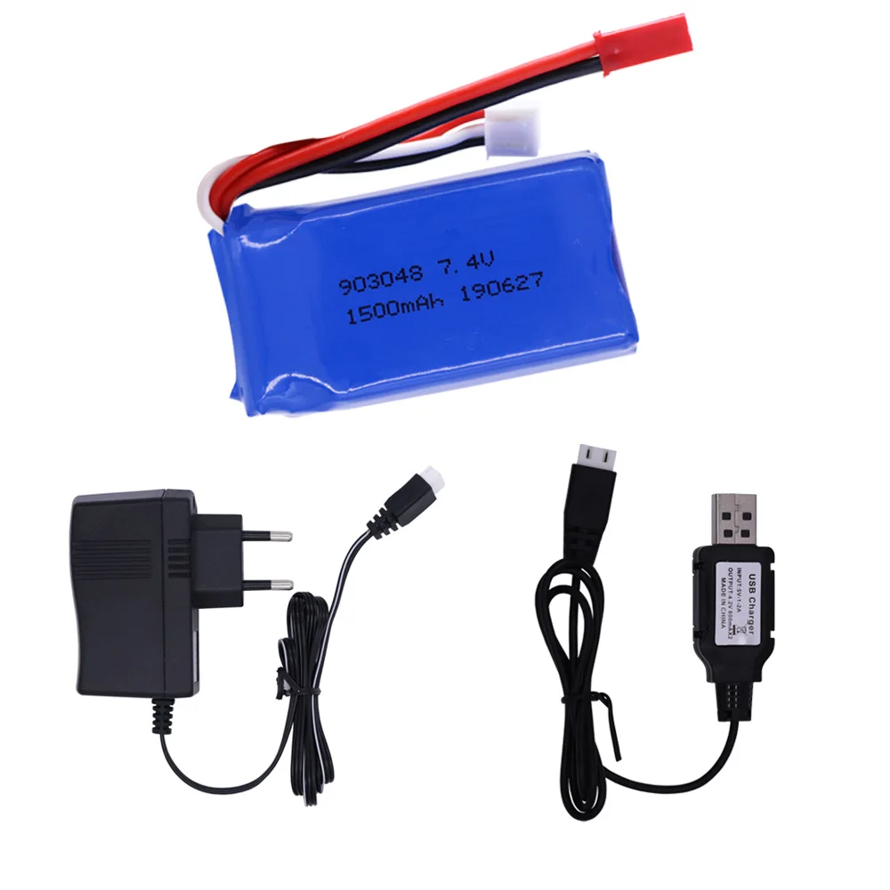 Batteria LiPo da 7,4 V con caricatore USB per Wltoys V353 A949 A959 A969 A979 k929 7,4 V 1500 mAh 903048   Batteria 2S per elicottero per auto RC