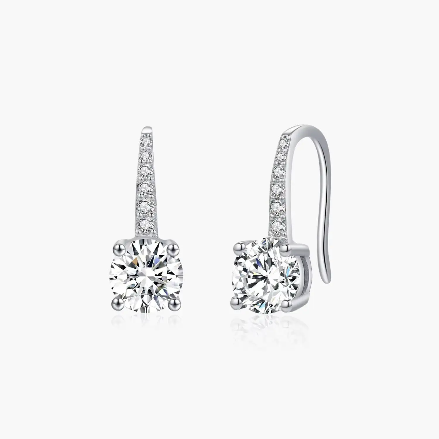 

925 Sterling Silver Fashion Round D Color Moissanite Hook Earrings for Women Wedding Engagement Statement Jewelry