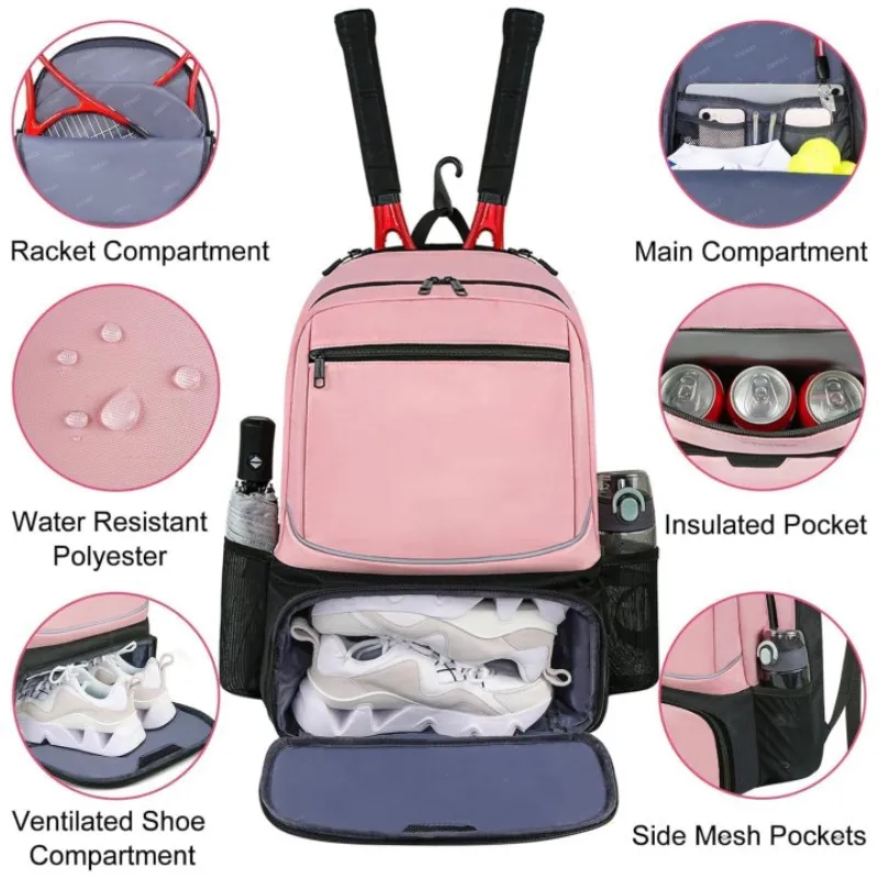 Tennis Racket Bag Sports Storage Bag with Separate Shoe Compartment Travel Backpack for Tennis Badminton Rackets, Balls Sports