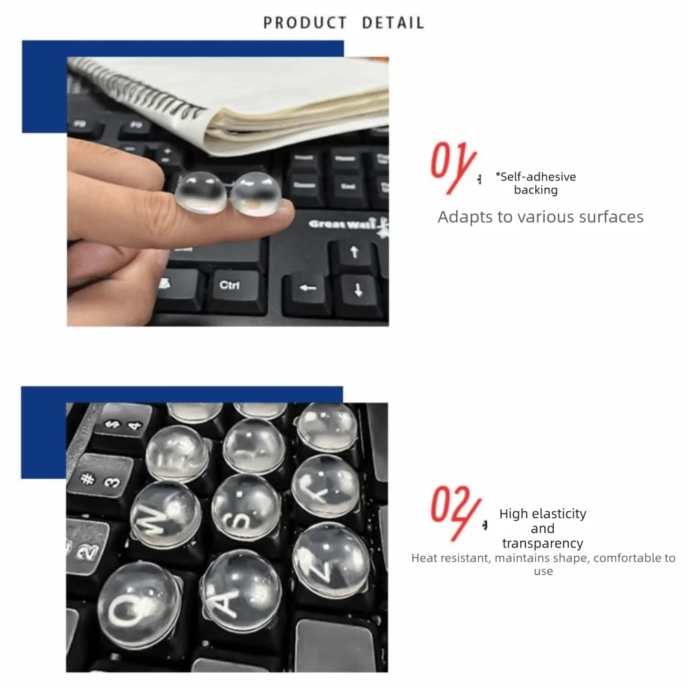 Magnified Letter Long Nails Keyboard Stickers Silicone Keycaps Raised Pad Long Nail Typing Tools Transparent Comfortable