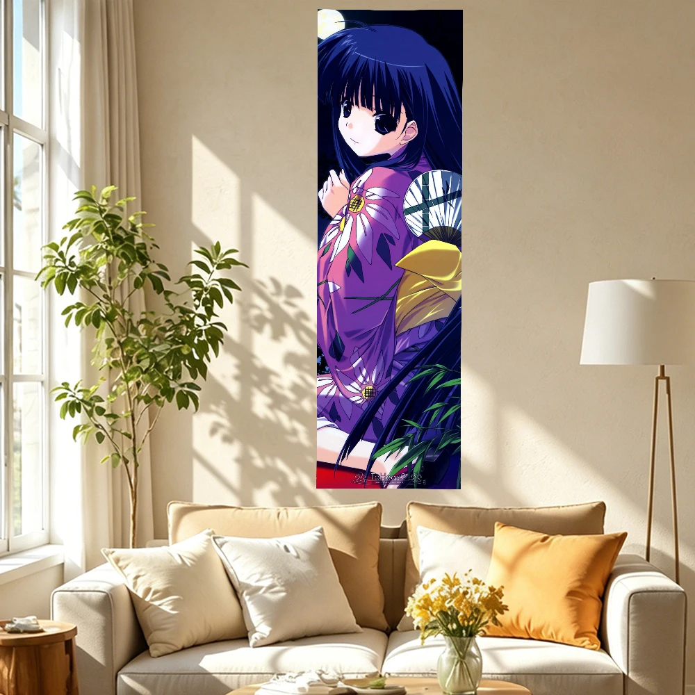 Anime Kimono Girl Tapestry Wall Hanging Vertical Purple Floral Folding Fan Moon Night Japanese Bedroom Dorm Decor Fans Gifts