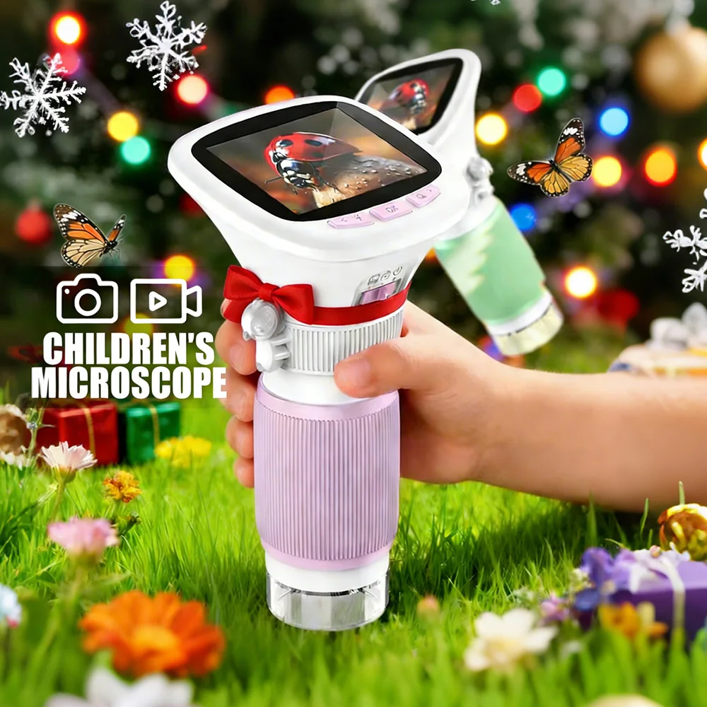 Mini Handheld Microscope for Children, 20.0X & 100.0X Magnification, with 2.4 Inch Screen, GIve Kids Christmas Birthday Gifts