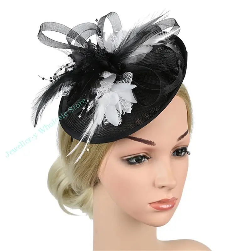 

R7UF Tea Party Fascinator Hat DerbyHat for Party Wedding Women Mesh Fascinator Pillbox Hat Big Flower Church Headdress