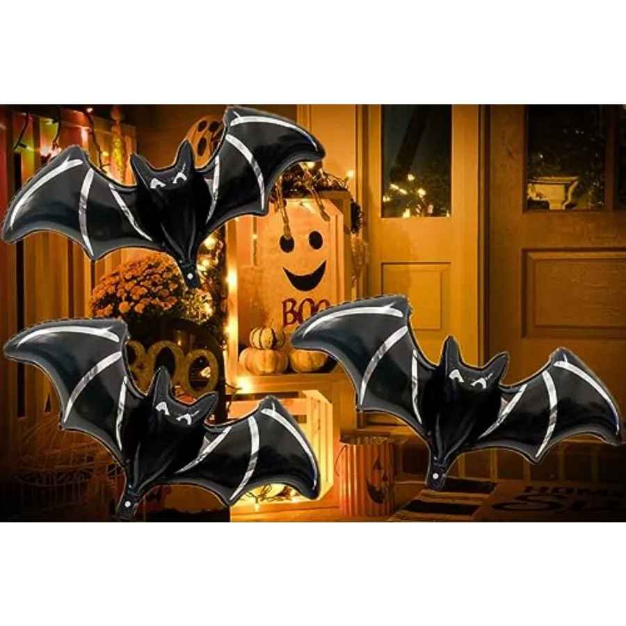 6Pcs Halloween Black Bat Balloons Giant Bat Halloween Foil Balloon for Black Day of Death Spooky Birthday Baby Shower Party Dec