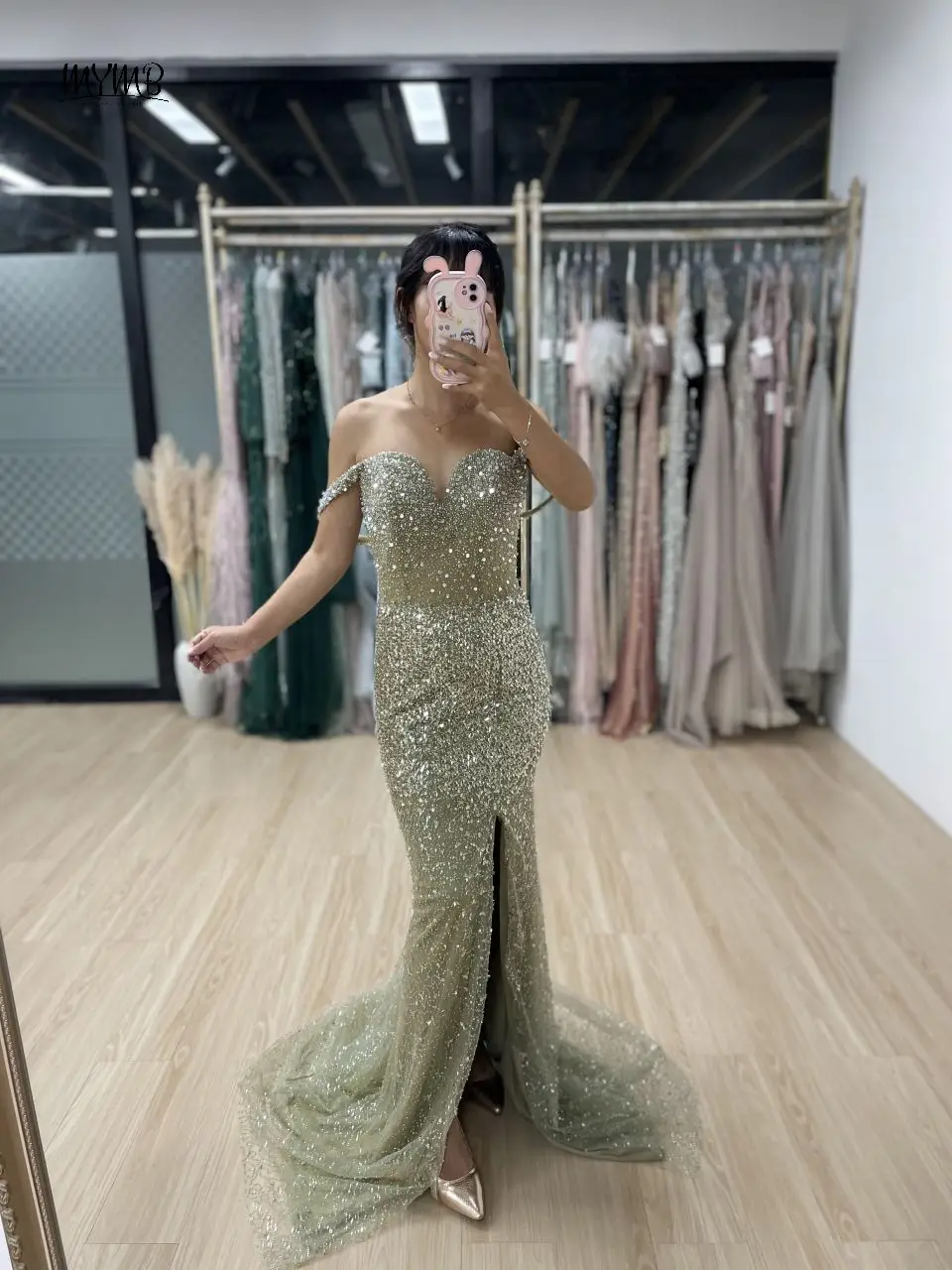 

MYMB Green Sweetheart Neck Exclusive Beaded Formal Occasion Dresses 2024 Sexy Mermaid High Split Ball Gowns for Women Celebrity