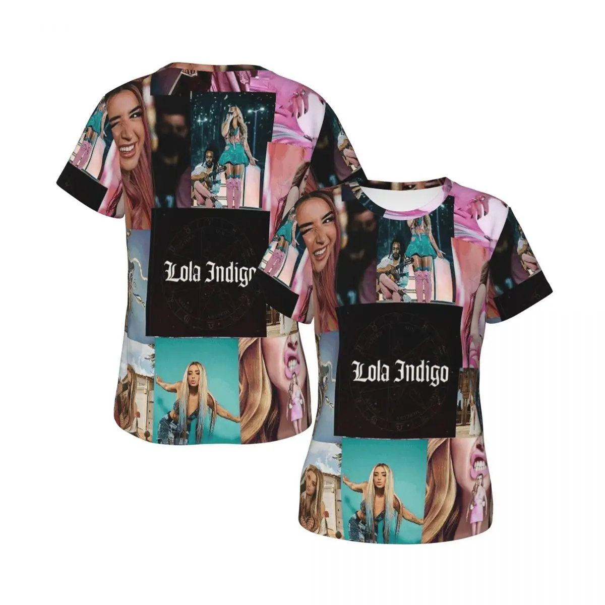 Camiseta Lola Indigo española para mujer, camisetas de cuello redondo, ropa de calle, camisetas cortas para mujer, ropa de verano, Tops