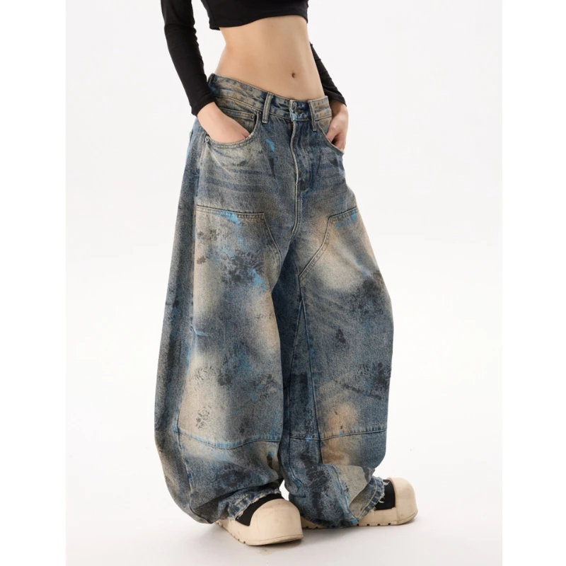 

boyfriend Denim Pant Men Jeans High Waist Trousers Vintage Washed Distressed Loose Y2k Streetwear Full Length Spliced Dirty 2026
