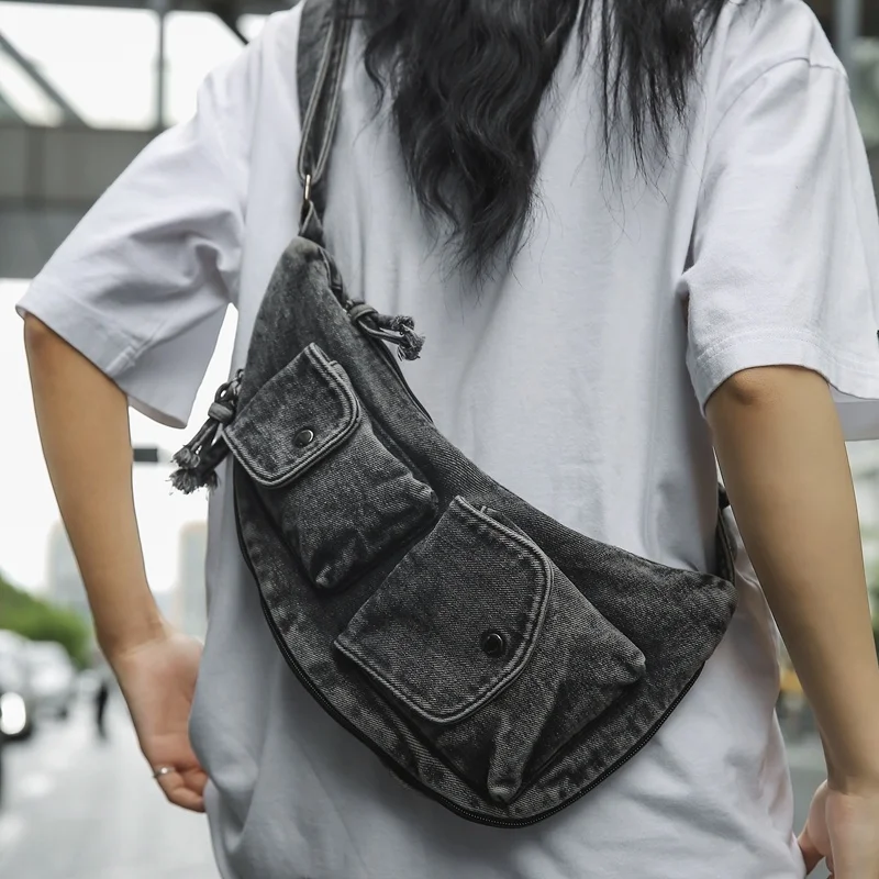 

Повседневная джинсовая сумка через плечо, женская сумка на одно плечо, персонализированная сумка с красным журавлем и птицей в стиле ретро, спортивная нагрудная сумка для отдыха