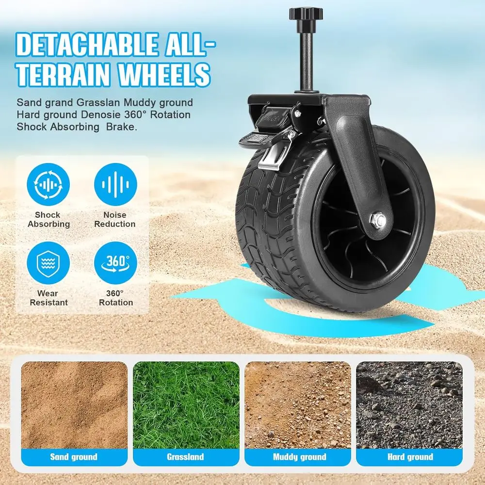 All-Terrain Foldable Wagon with Large Wheels, Utility Cart for Beach, Camping, and Outdoor Activities (Black)