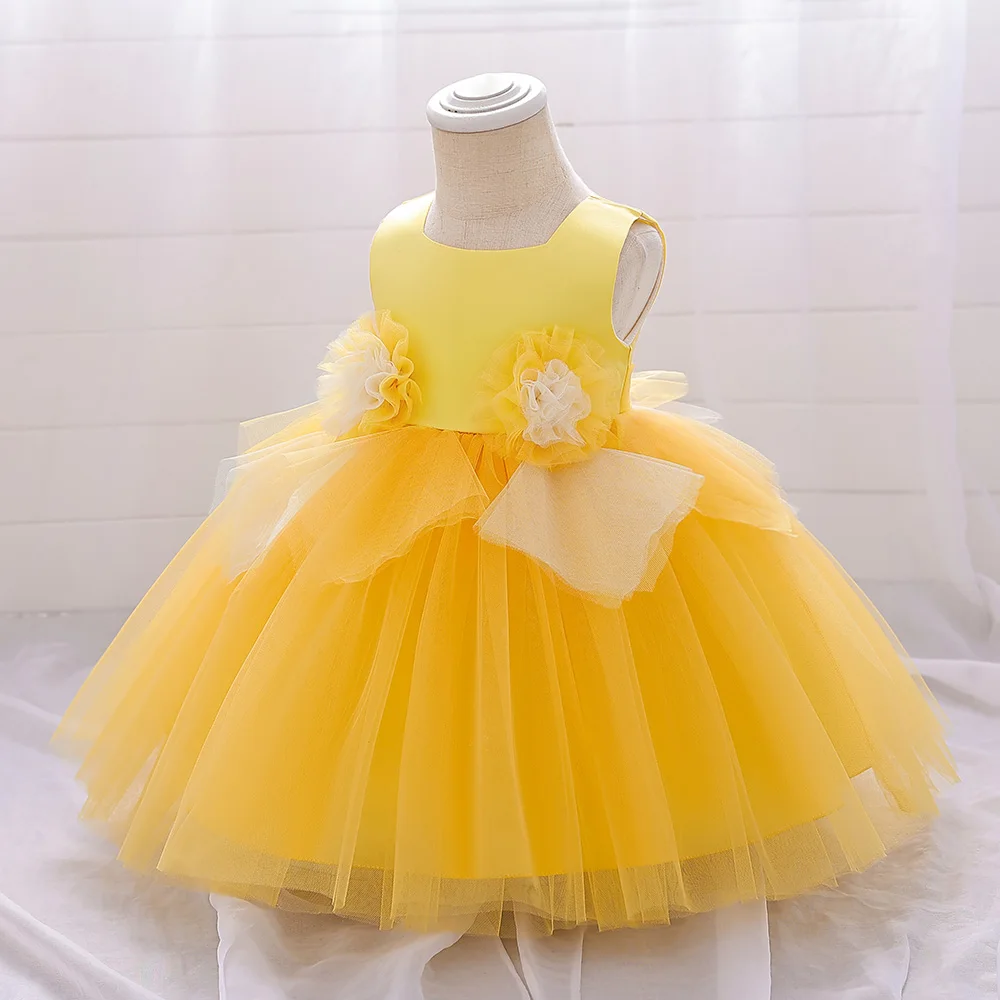 Toddler Baby Girls Princess Dress Yellow Flower Girl Wedding Party Dresses Newborn Christening Gown Infant Baby Summer Clothes