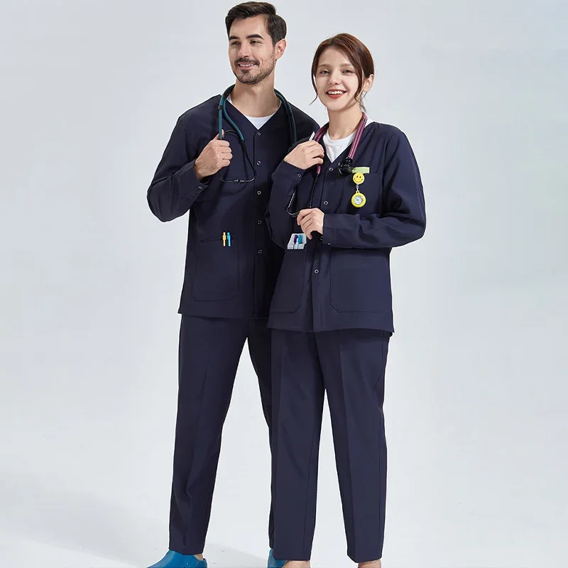 Men Nursing Scrub Jackets Workwear Professionals Women Warm Up Scrubs Jacket Snap Front Ultra Soft Natural Uniforms L2