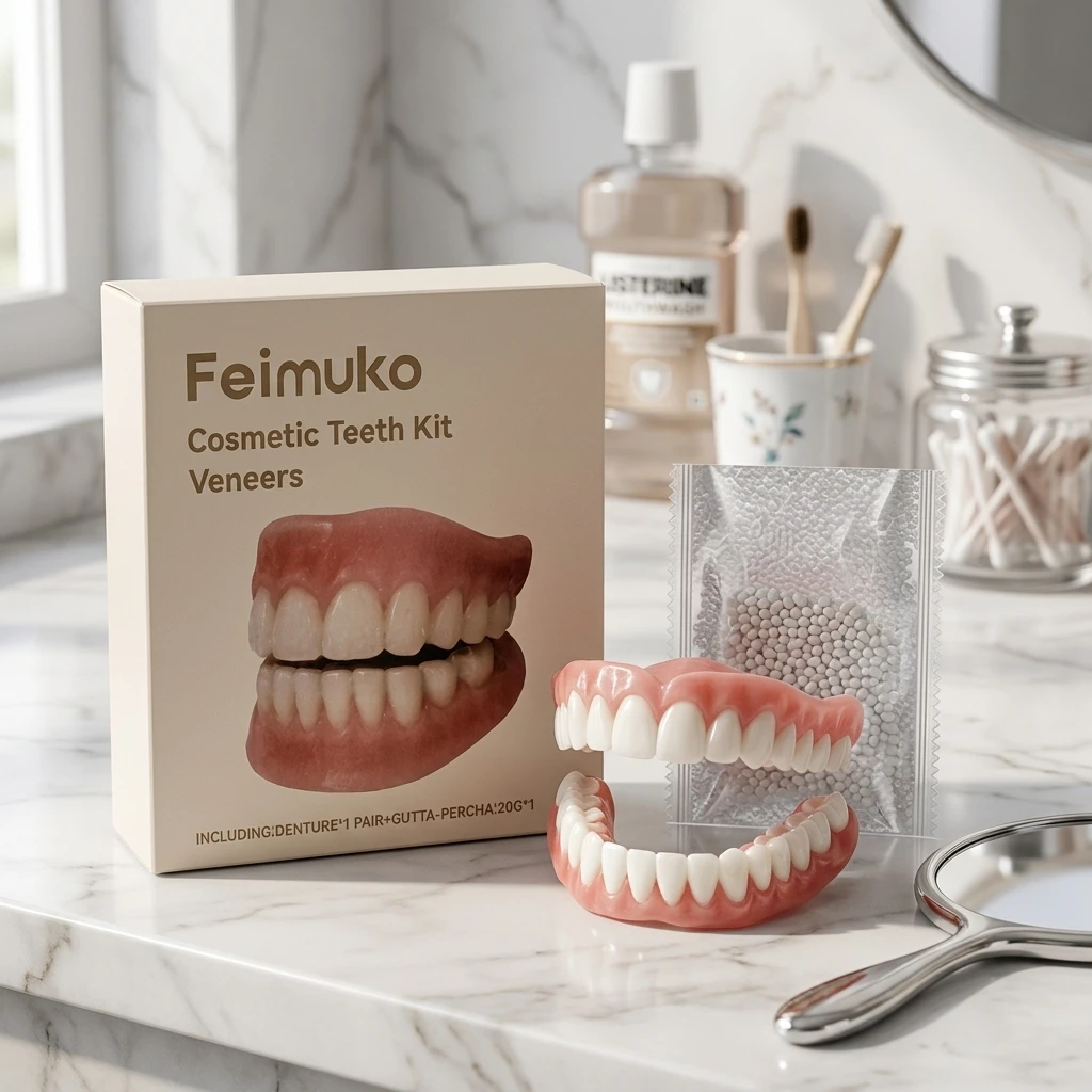 Removable DentureCosmetic Denture Natural Looking Teeth Temporary Teeth Veneer Upper Lower Set Portable Smile Beauty Kit 1set
