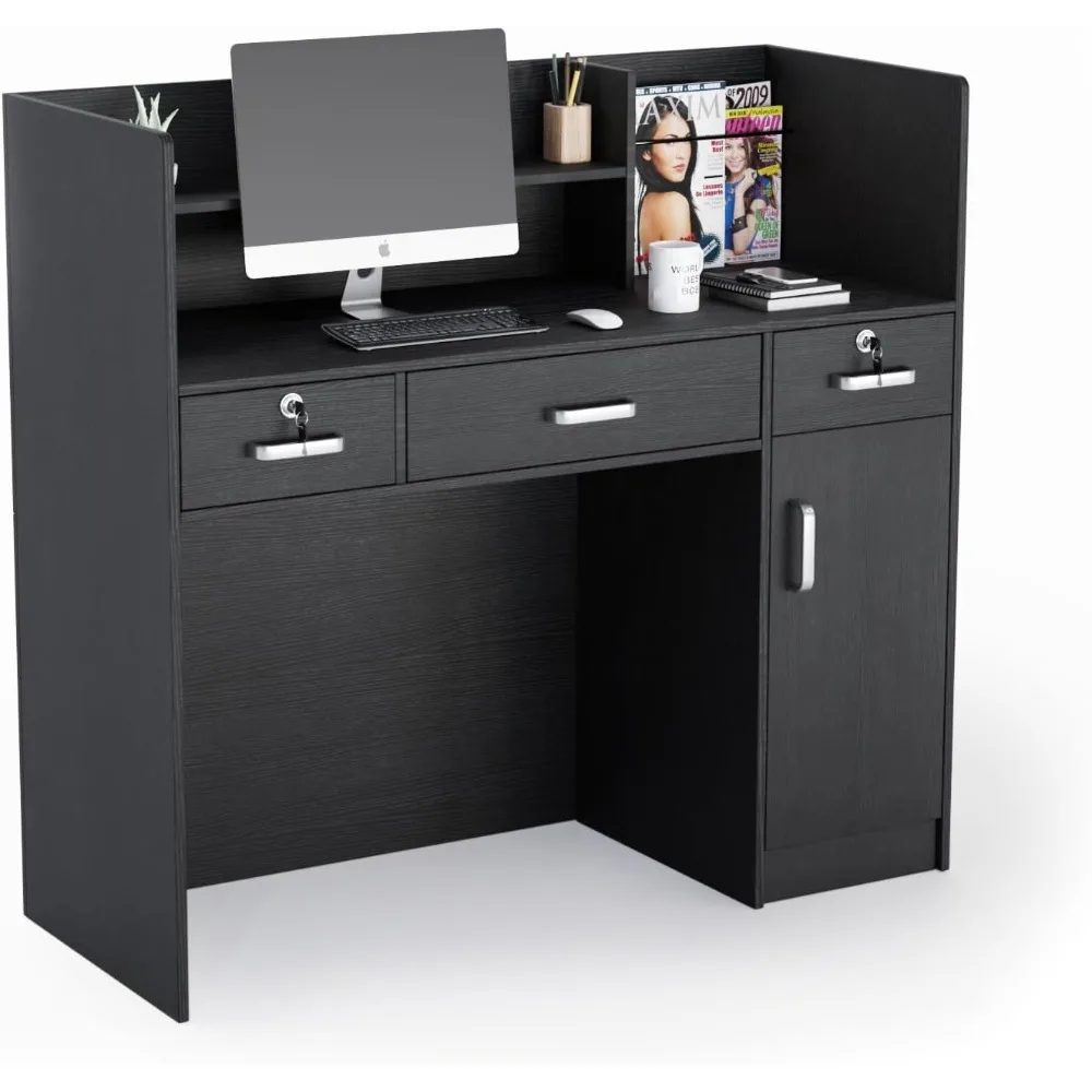 

H-Shaped Reception Desk with Counter, Front Desk with Lockable Drawers & Adjustable Shelf, Retail Checkout Counter for Beauty Sa