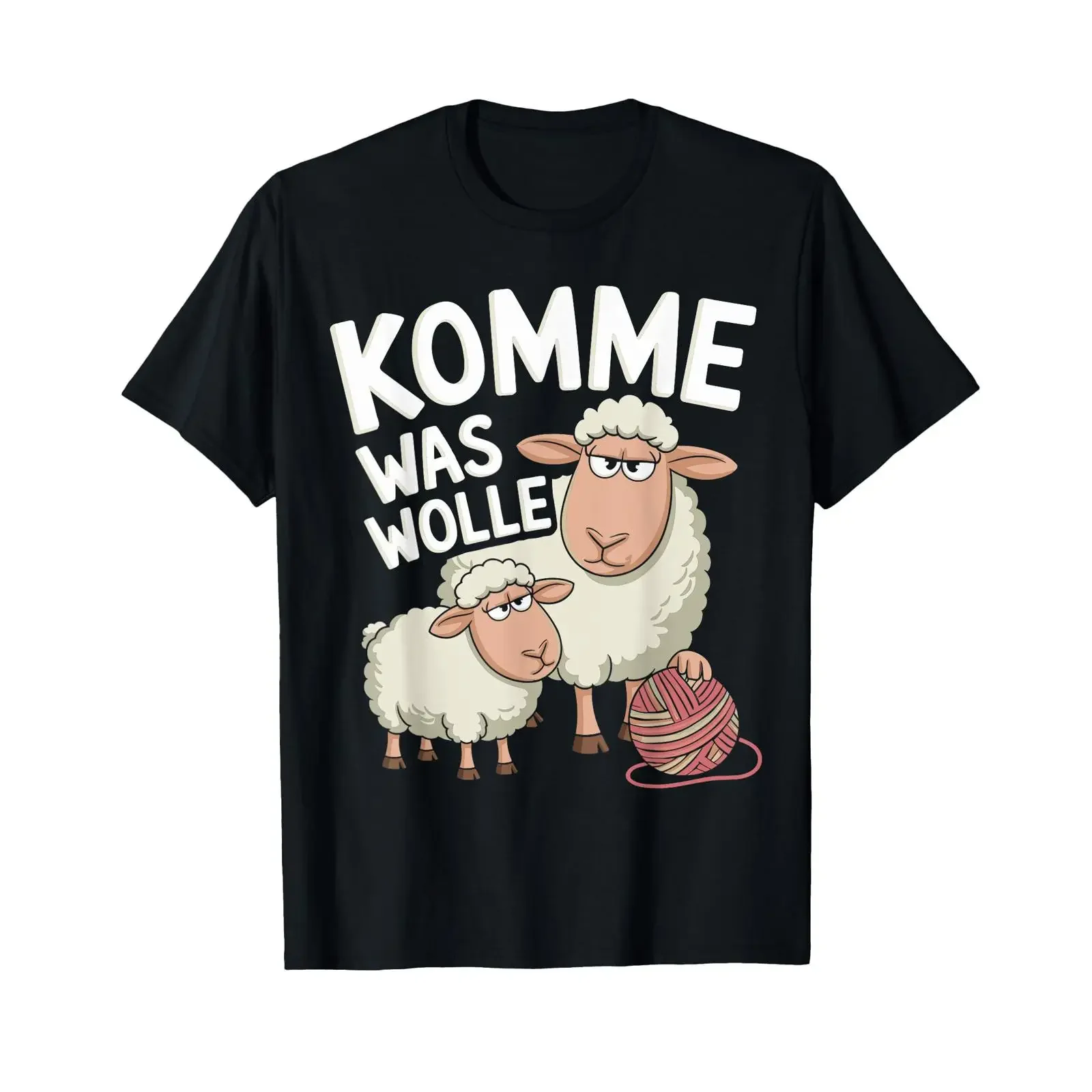 Komm was wolle Funny Sheep Word Game Statement T Shirt black vintage Washed fashion Stretched Top For Everyday Wear Soft