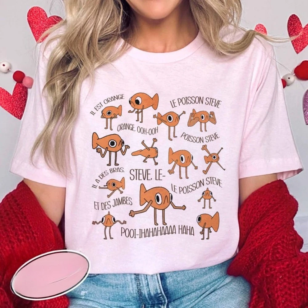 Steve Le Poisson Meme Shirt Funny Golden Fish Women TShirt Viral TikTok Trend Summer Cotton Graphic Tee Unisex Short Sleeve