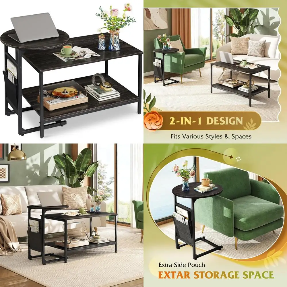 모던 거실 커피 테이블 세트, 수납 공간이 있는 소형 중앙 및 사이드 테이블, 현대적인 홈 데코를 위한 31.3 및 18.7