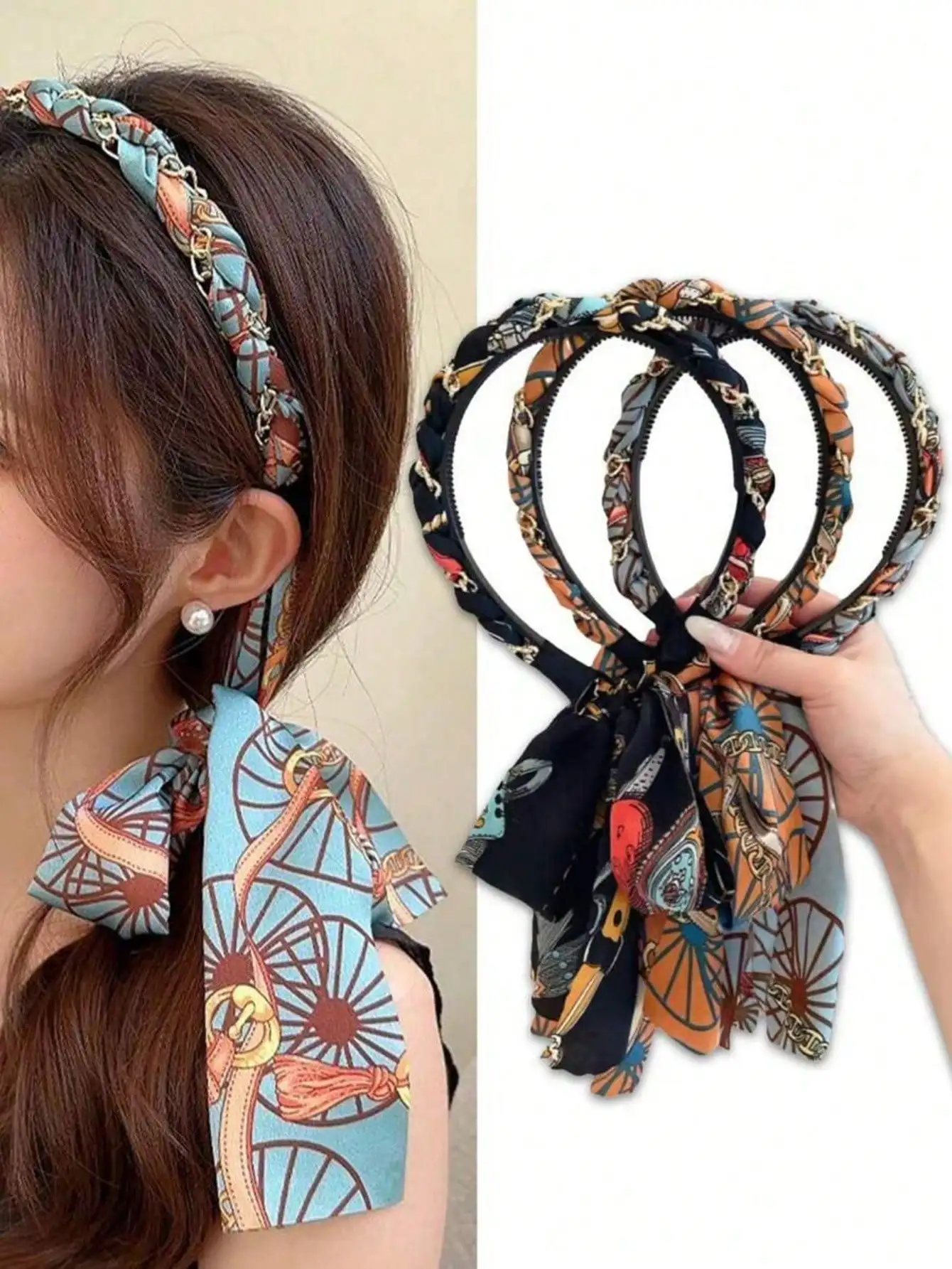 

1pc Vintage Pattern Long Tail Teeth Headband Women Daily Wear Gathering Flyaway Hair Style Fit For Braiding Face Washing Dating Traveling Matching Outfits Photo Taking, Spring Summer Hair Accessory Hairband Hair Hoop Beauty Home