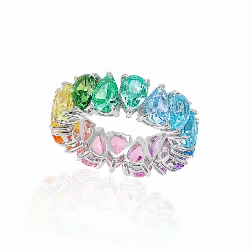 ZOCA Luxury Rainbow Rings for Women Certified 925 Sterling Silver Stimulated Colorful Diamond Women's Ring  New in Rings