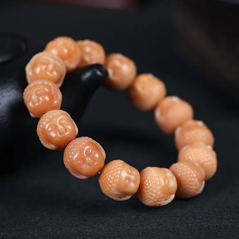 Natural Weathered Bodhi Carved Bracelet Carved Baby Buddha Men Pliable Temperament Crafts Buddha Beads Rosary Bracelet Wholesale