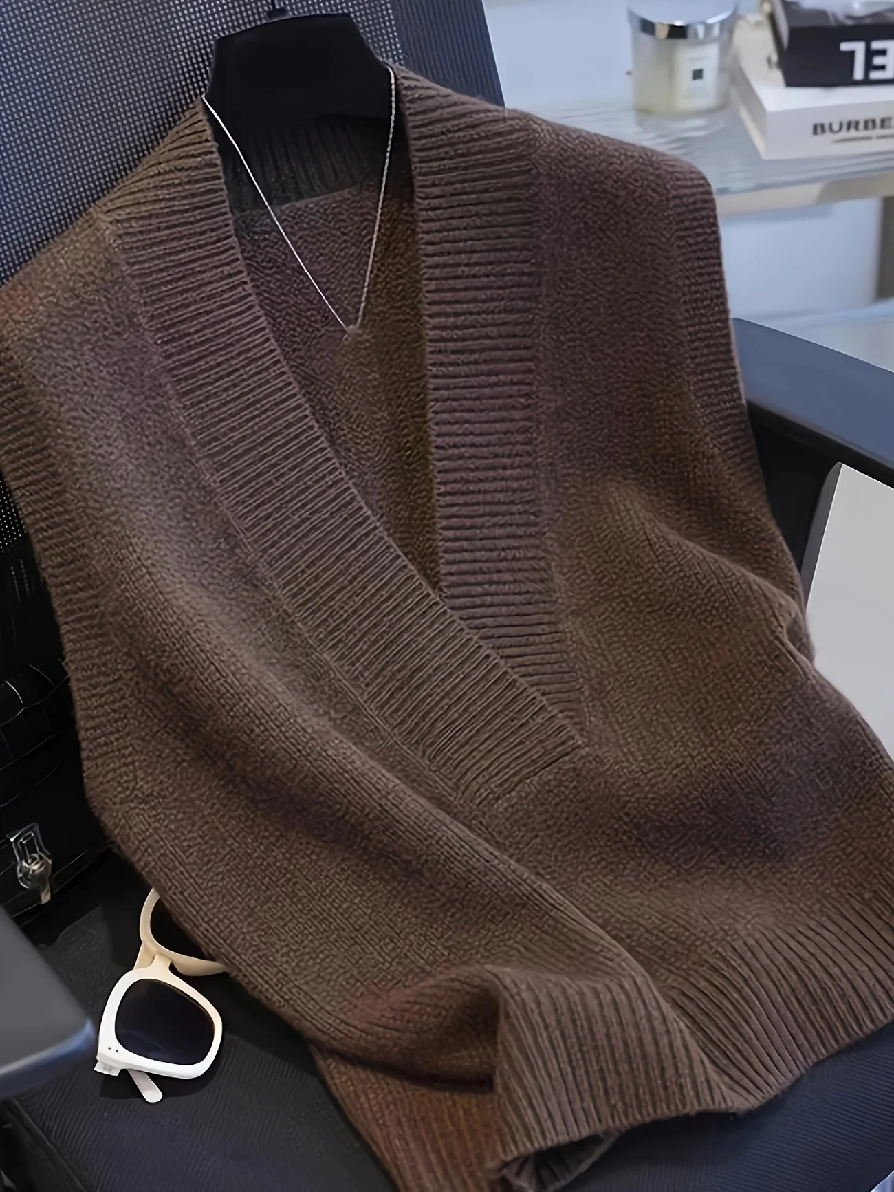 Loose V Neck Knitted Vest For Women Sleeveless Sweater Vest Solid Color Casual Layering Gilet Autumn Winter Oversized Knit