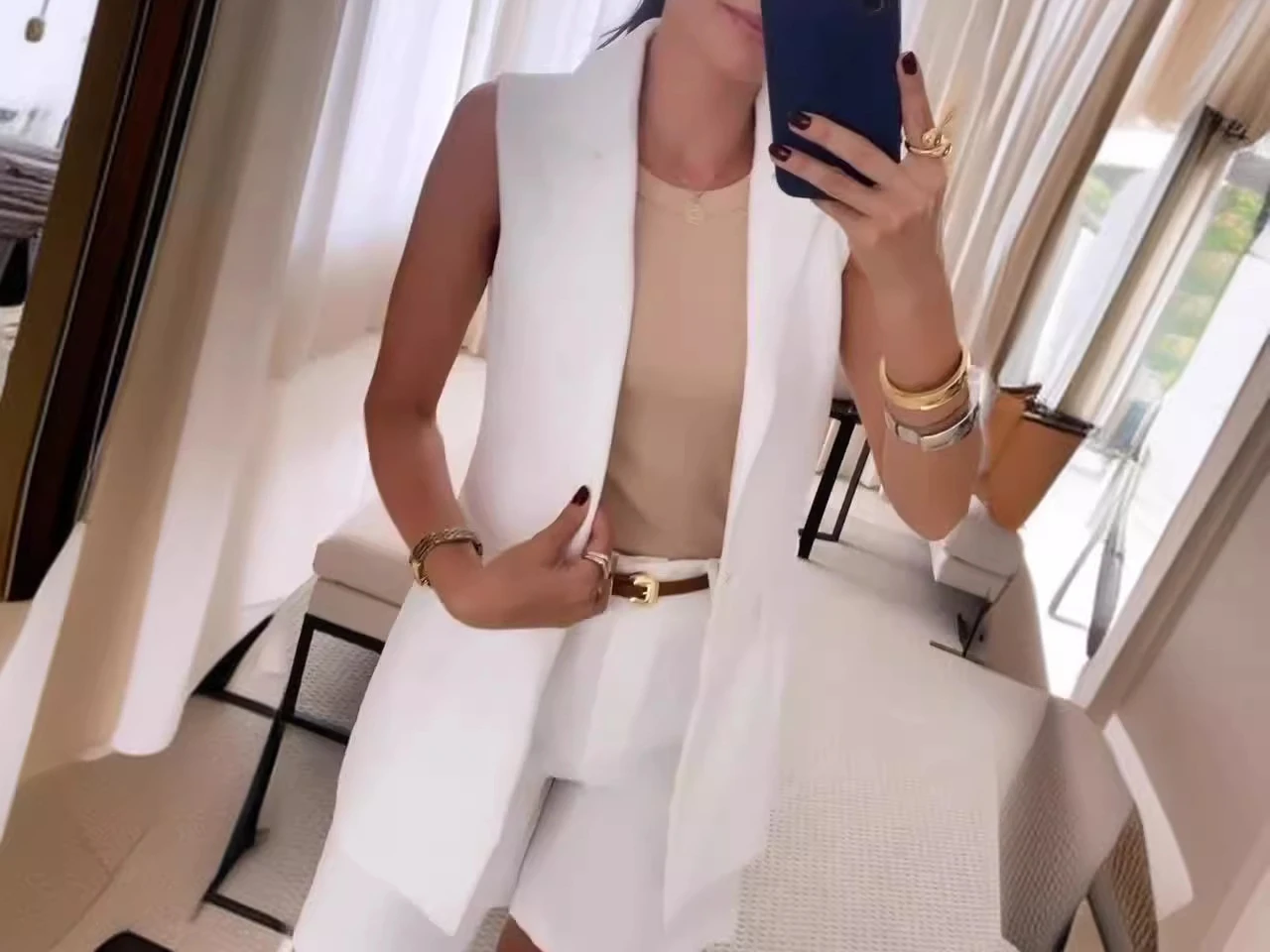 Elegant Shorts Sets Women\'s Clothing Lapel Sleeveless Blazer and Half Pants Two Piece Suits for Female Streetwear Summer 2024