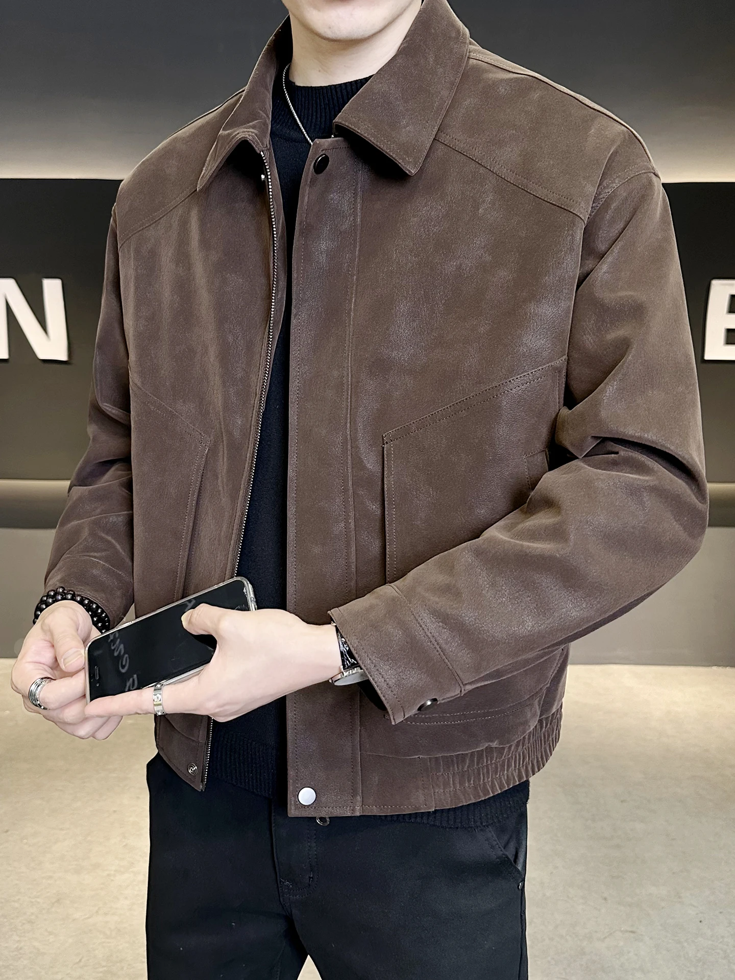 

Retro American Sle Men's Jaet Cotton Lined Loose Fit Suede Outerwear Warmth Comfortable Casual Outerwear for Autumn Winter