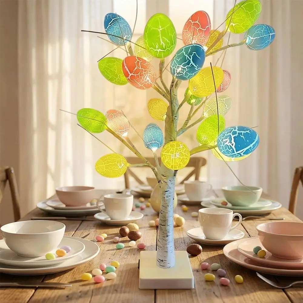24個入りイースターエッグオーナメント-イースターledライト-樺の木の花の枝オーナメント-ホワイトバーチツリー-イースターバーチツリーランプ