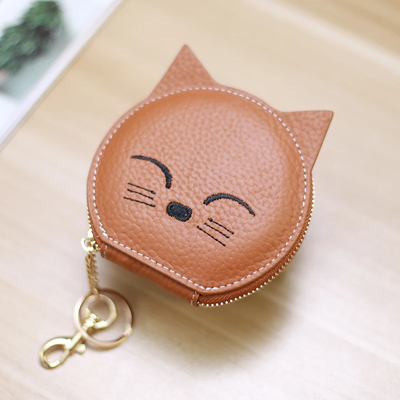 Creative Cartoon Genuine Leather Pendant Key Bag Creative Card Bag Leather Purse Zipper Hand Wring Lipstick CoinPurse