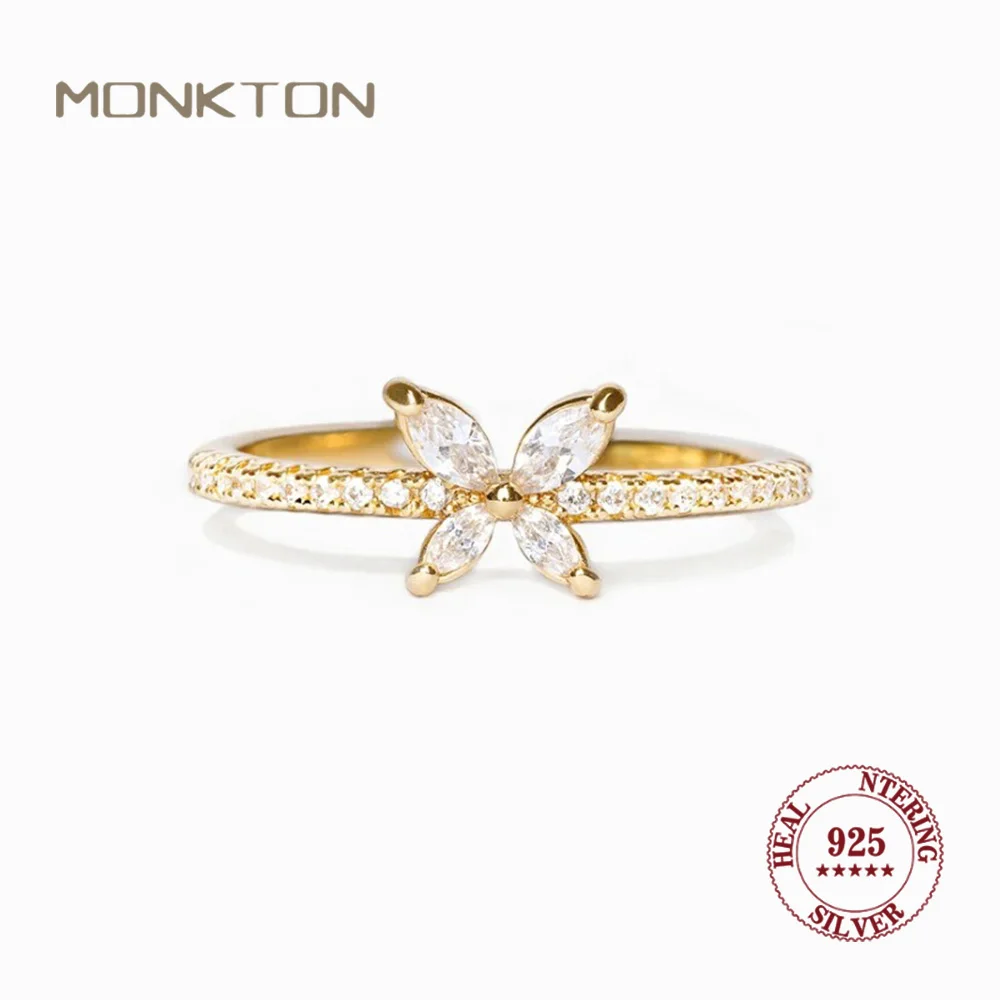 

Monkton Sterling Silver 925 Butterfly-Shaped Zircon Ring for Women Delicate Crystal Band Elegant Fashion Jewelry for Party